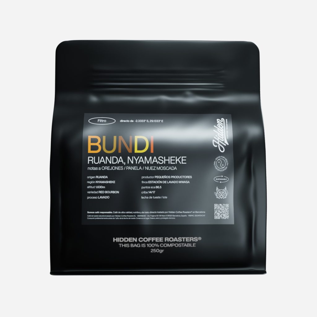 Bolsa de café de especialidad Bundi de Hidden Coffee Roasters, de origen Ruanda, 250 g.