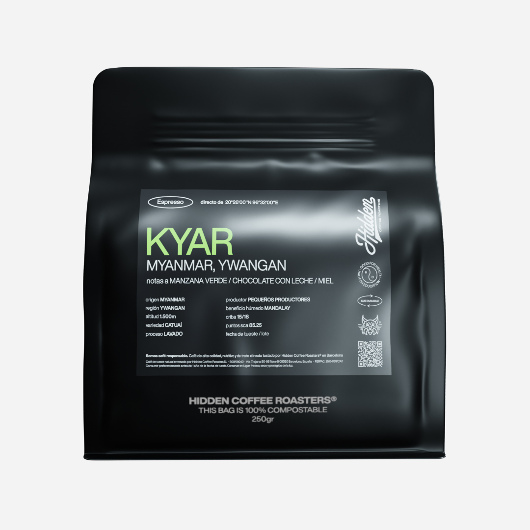 Bolsa de café de especialidad Kyar de Hidden Coffee Roasters, de origen Myanmar, 250 g.