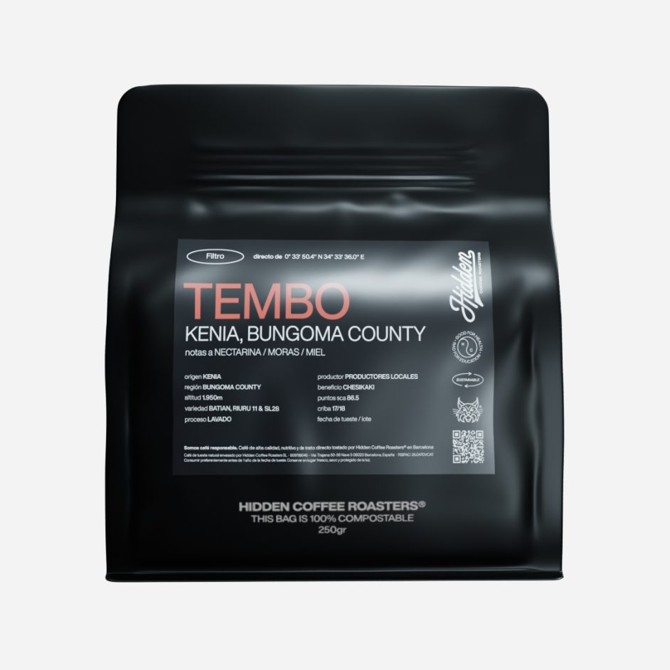 Bolsa negra de 250 g de café de especialidad Tembo de Kenia, Bungoma County, de Hidden Coffee Roasters
